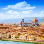 Cityscape panorama of Arno river, towers and cathedrals of Florence